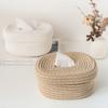 Caja de Almacenamiento de Pañuelos Tejida con Cuerda de Algodón Estilo Japonés Simple, Caja de Almacenamiento Creativa para Escritorio, Caja de Papel Lavada a Mano