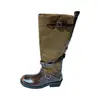 Botas largas vintage desgastadas para mujer, nuevo estilo otoño e invierno, piel de vaca de dos capas, punta redonda, hebilla de cinturón, tacón medio, botas altas hasta la rodilla para calzar
