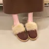 Botas de Nieve de Suela Gruesa Pantuflas de Piel para Mujer de Exterior de Punta Cerrada Medias Pantuflas 2026 Nuevas Pantuflas de Algodón Felpudo Slip-on de Invierno