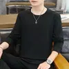 Camiseta de Manga Larga con Cuello Redondo para Hombre 2025 Nueva Camiseta de Jacquard Tendencia Atractiva Sudadera Jóvenes Primavera y Otoño Tops