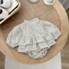 Macacão Vestido de Renda Outono e Inverno para Bebês Meninas, Vestido Bolo com Babados de Manga Longa para Bebês, Body Macacão de Peça Única para Recém-Nascidos