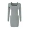 Vestido Bodycon de Manga Larga Estilo Puro Deseo Simple Curva Ligera Otoño Nueva Moda Ceñidor de Cintura Adelgazante Falda Corta Chica Caliente