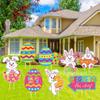 Tarjeta de Pascua transfronteriza con lugar para jardín al aire libre, gran huevo de Pascua, conejito, decoración para fiesta de Pascua