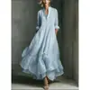 E-commerce Transfronteiriço Europa e América Camisa Solta Estilo Resort Barra Larga Saia Longa Gola Alta Francesa Vestido Fino de Verão Feminino