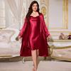 Pijamas de seda transfronterizos de estilo europeo y americano para primavera y verano, pijamas finos para mujer, falda de seda de hielo con cuello en V sexy, ropa para el hogar
