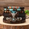 Estilo Occidental Vaquero Europeo y Americano Transfronterizo Cuero Vaca Tau Pino Piedra Alas de Pollo Cáscara de Coco Pulsera de 6 Piezas para Hombre