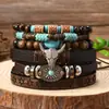 Pulsera Bohemia Retro Europea de Cuero Personalizada de Venta Caliente Pulsera de Cuero Tejido Multicapa Pulsera Retro Apilable para Hombres