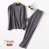 Ropa interior térmica sin costuras de cuello medio para hombre, traje con forro polar, cuello alto juvenil, prenda base, calzoncillos largos, otoño e invierno