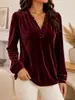 Otoño Invierno 2026 Nuevo Estilo Europeo y Americano Amazon Terciopelo Casual Moda Color Sólido Manga Larga Cuello en V Top para Mujer