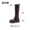 Botas de Montaria ZHR com Solado Grosso Femininas 2026 Outono e Inverno Novidade Cinto com Fivela Botas de Montaria Botas Longas Aumenta Altura para Pessoas Baixas