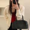 Nuevo Punto de Cachemir de Principios de Otoño para Mujer Cuello Redondo Color Sólido Moda Casual Estilo Coreano Suave y Sedoso Punto de Lana Ropa de Punto Chaqueta