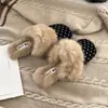 Chinelos Birkenstock de Pelo com Bolinhas Francesas para Mulheres, Outono/Inverno, Uso Externo, Aquecimento Plus Veludo, Bico Fechado, Slip-on, Para Pessoa Preguiçosa, Solado Macio, Chinelos de Algodão