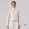 Sudadera Deportiva con Cuello Alto y Media Cremallera para Mujer, Corta, Holgada, Ropa de Fitness, Top con Hombros Caídos, Ropa para Correr, Entrenamiento, Yoga, Manga Larga