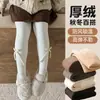 Leggings Grossos com Pelúcia de Inverno para Crianças Proteção da Cintura das Meninas Meias Térmicas Fita Listra Longa Laço Camada de Base Meias
