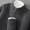 Suéter Grueso de Lana para Hombre Cuello Medio Cremallera 100% Lana Pura Tejido Suéter de Cachemira Otoño e Invierno para Hombre de Mediana Edad