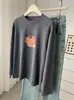 Camiseta Redonda de Manga Larga con Estampado de Calabaza Lavada Cepillada para Mujer Primavera y Otoño Nueva Holgada Casual Versátil Aspecto Adelgazante Camiseta Base