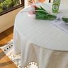 Mantel de algodón y lino con borlas, estilo japonés, estilo pastoral floral, con fondo decorativo, para mesa de comedor, mesa de centro
