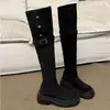 Botas largas de suela gruesa para mujer, nuevo modelo otoño 2026, botas altas de caña larga hasta la rodilla, adelgazantes, doble uso, botas largas elásticas ajustadas