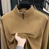 Sudadera de terciopelo con media cremallera por ambos lados para hombre, nuevo modelo otoño e invierno 2026, cuello alto catiónico, manga larga, camiseta interior cálida para hombre