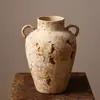 Vaso de cerâmica vintage rachado, cerâmica artesanal, estilo rústico, com duas alças, vaso decorativo para rooms decoradas