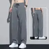 Calça de Seda de Gelo Masculina Verão Fina Solta Reta Secagem Rápida Versátil Caimento Amplo Perna Larga Preta Calça Casual Masculina