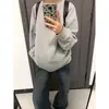 Sudadera de Color Sólido con Cuello Redondo Simple Popular Estilo Coreano Holgada y de Moda Otoño e Invierno Terciopelo Retro Espesado Top de Estilo Casual