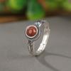 Anillo redondo con patrón desgastado de plata tailandesa vintage de color rojo del sur de plata esterlina S925 de Yilu, estilo étnico, elegante anillo abierto