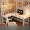 Escritorio de esquina para uso doméstico, escritorio de estudio para estudiantes con estantería integrada, escritorio de juegos con panel de clavijas en esquina, escritorio de computadora para oficina