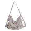 Bolso de hombro cruzado de gran capacidad, bolso de hombro elegante, bolso cruzado de motocicleta retro americano, bolso casual para debajo del brazo con decoración de cinturón