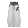 Pantalones de pierna ancha con cordón, parche de estrella camuflaje estilo americano, unisex, pantalones casuales atléticos de corte holgado 2026