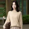 Suéter grueso, lujoso, de alta gama para mujer, mezcla de seda y cachemira, con cuello redondo, forro interior de felpa texturizada, un top elegante para el invierno