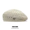 2025 Nuevo Boina Hueca Retro para Mujer Primavera y Verano Transpirable que Muestra la Cara Sombrero de Pequeño Pintor Circunferencia de Cabeza Grande Sombrero Versátil