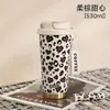 Copo de Palha Estampado de Leopardo, Copo Térmico para Duas Bebidas, Copo de Café, Copo de Água Fria com Aparência Elegante para Meninas, Copo de Carro Portátil Criativo