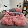 Novo Conjunto de Cama de Algodão Lavável Estilo Ins Quatro Peças Super Macio Pele Amigável Amassado Lençol Escovado Capa de Edredom Conjunto de Cama de Estudante Quatro Peças