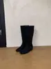 Aumento de Altura Interna de 5 cm - Botas Largas de Ante Estilo Retro Francés para Mujer Nuevas Botas Largas Adelgazantes Botas de Mujer Estilo Coreano Punta Fina Botas de Mujer para Viajar
