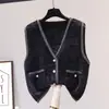 Colete Suéter de Caxemira Imitação de Visom Feminino para Usar por Cima Primavera e Outono Novo Decote V Estilo Chanel Moda Colete Versátil Colete de Tricô