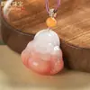 Colgante de Jade de Seda Dorada Natural de Xinjiang Flor de Durazno Infusión Nubes Propicias Candado Collar Hebilla de Paz Tarjeta de No Pasa Nada Colgante Colgante de Jade