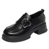 Una generación de mocasines de tacón grueso y suela gruesa para mujer, primavera, zapatos nuevos para mujer, suela blanda, zapatos únicos retro, punta redonda, zapatos de cuero para mujer