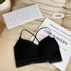 Estilo Chica Hot Encaje de Pura Pasión Tiras Cruzadas Huecos Espalda Hermosa Ropa Interior Femenina Transpirable Sin Varillas Sujetador Tubo Chaleco para Mujer