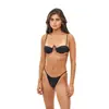Bikini de dos piezas para mujer, negro puro, copa dura, tirante push-up, espalda descubierta sexy, ajustable, fruncido, nuevo 2026