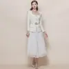 Vestido Cuadrado de Tweed con Botones de Pedrería, Ceñido a la Cintura, Efecto Adelgazante, Vestido Largo de Gasa Plisada con Cinturón Incluido