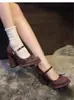 Zapatos Mary Jane Retro Franceses para Mujer 2026 Nuevo Estilo Moño Poco Profundo Tacón Grueso Tacones Altos Punta Redonda Correa Única Zapatos