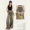 Calça Jeans Rasgada Desgastada Estilo Wasteland para Mulheres, Novo Modelo Outono 2026, Design High Street Garota Apimentada, Caimento Solto, Calça Wide Leg Emagrecedora