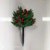 Planta verde artificial para insertar en el suelo, agujas de pino y follaje artificial, decoración de planta verde con frutos rojos, paisajismo de jardinería para el hogar, 103 mm PE