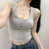 Estilo Americano Sexy Esportivo Justo Cor Sólida Regata Feminina Verão Rua Spice Girl Vintage Fivela Justa Top Costas Bonitas
