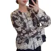 Cardigan de estilo floral suave, veludo sintético de vison, estilo fragrância pequena, para mulheres, Coleção Primavera/Outono 2026, com renda nas mangas, gola redonda, casaco solto
