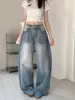 Jeans casuales de color claro estilo retro americano con efecto desgastado para mujer, diseño de primavera, marca de moda, pantalones largos holgados de pierna ancha lavados