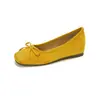 Zapatos de ballet planos para mujer, estilo retro francés de piel de oveja, con lazo, que aumentan la altura, punta cuadrada suave