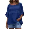 2026 Sitio Independiente de Amazon Transfronterizo Verano Nuevo Estilo Europeo y Americano para Mujer Cuello Redondo Manga Tres Cuartos Casual Holgado Top
