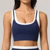 Sujetador deportivo tipo alo de dos piezas falsas para mujer, transfronterizo, con sensación de piel desnuda, acanalado, con bloques de color, sujetador de yoga con cuello en U, ropa para correr y fitness
